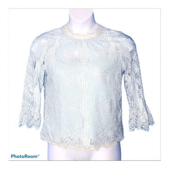 Revolve Heartloom Baby Blue Victorian Lace Blouse Bell Sleeve size Small - Picture 2 of 16